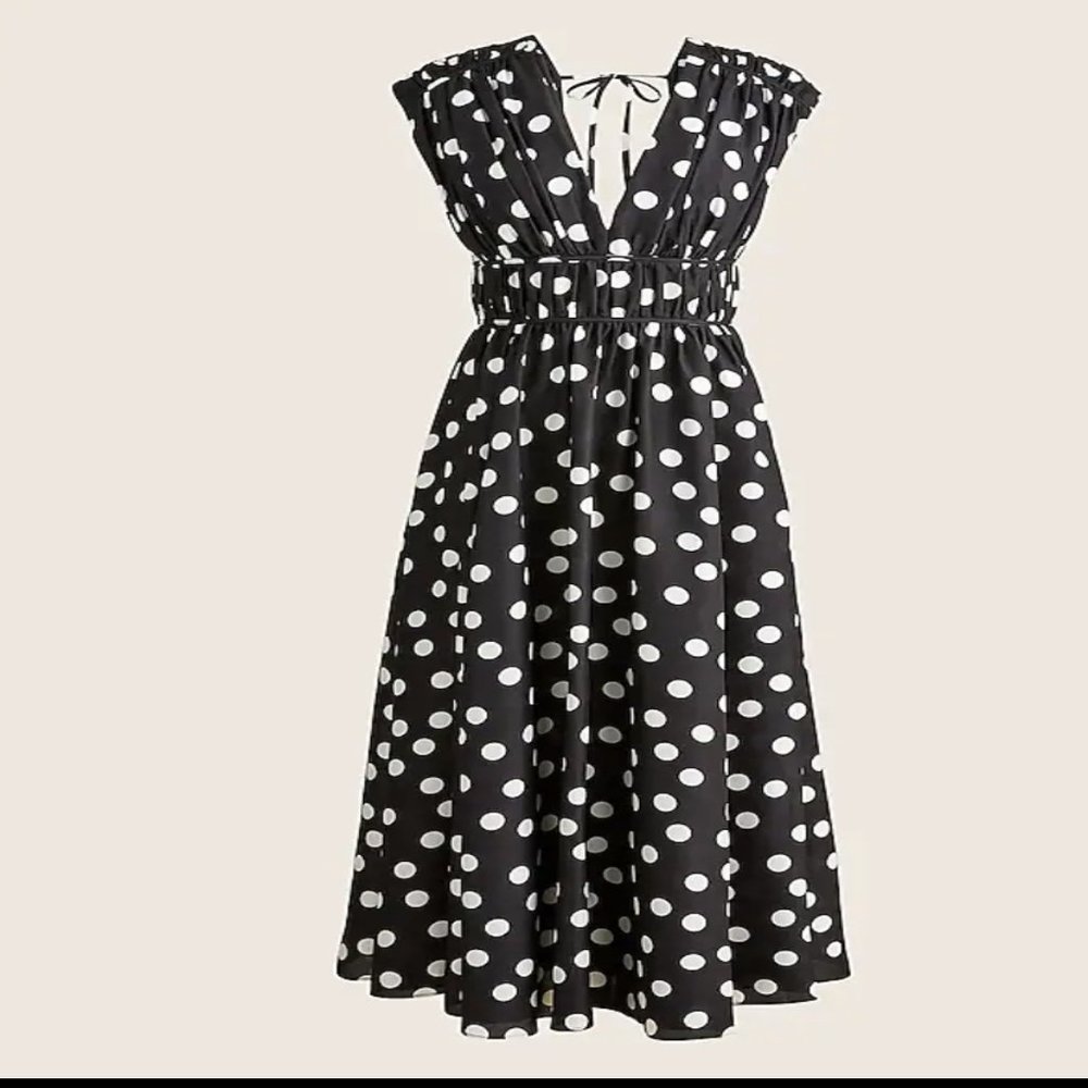 J Crew Gathered silk midi dress in polka dot in Size 8